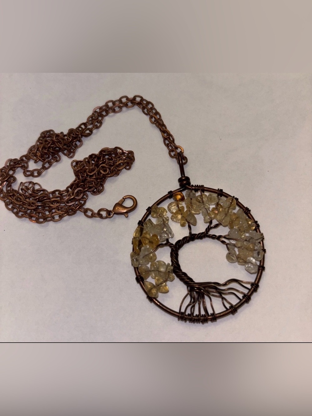 Copper Wire Wrap Tree Of Life Chakra Necklace Quartz Gemstone‎ Chips 18"